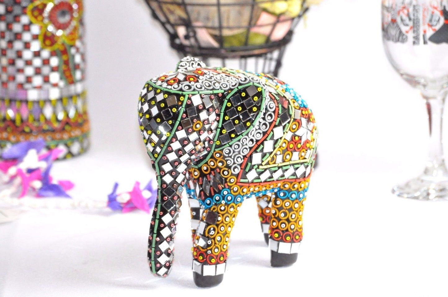 Elephant Handcrafted I Shisha Moti Craft Decorative Accent I Beads and Pakistani Mirror Work