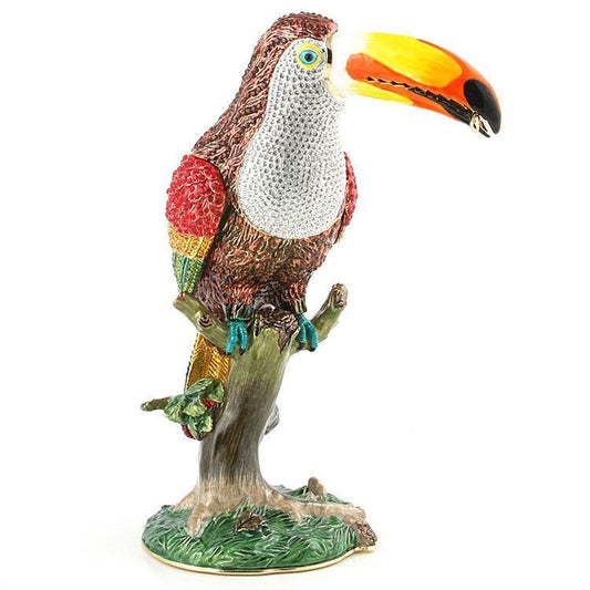 10.5" Tall Bejeweled Toucan Bird on Tree Branch Trinket Box