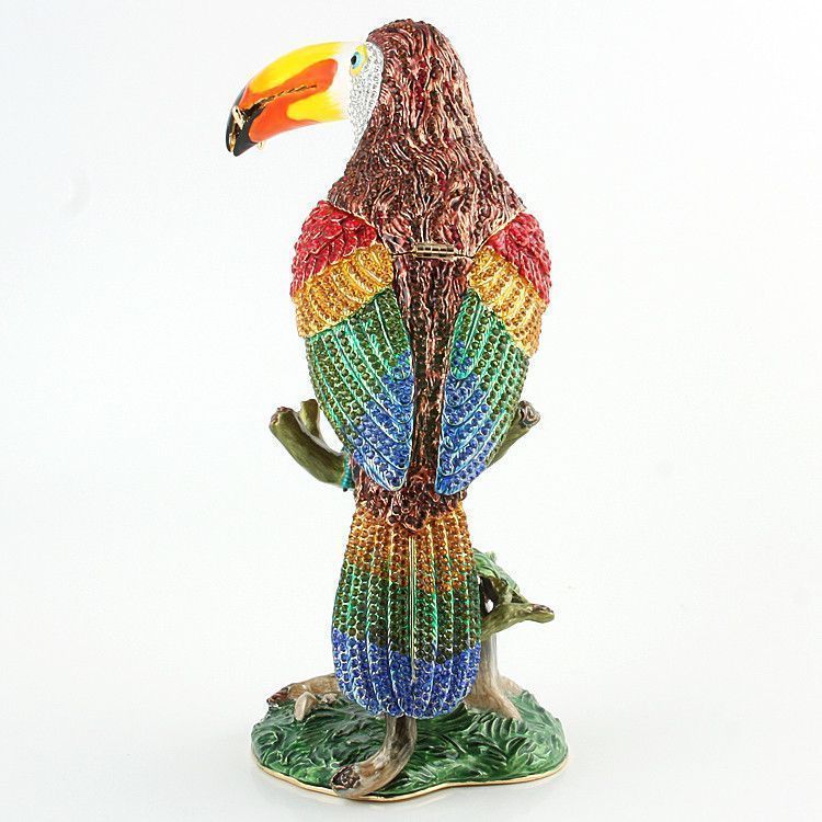 10.5" Tall Bejeweled Toucan Bird on Tree Branch Trinket Box