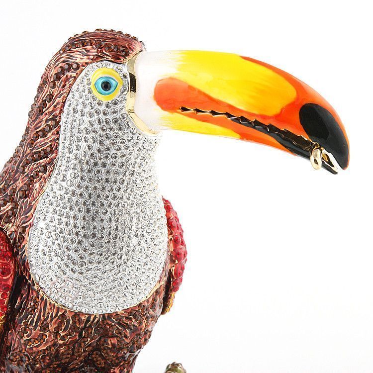 10.5" Tall Bejeweled Toucan Bird on Tree Branch Trinket Box