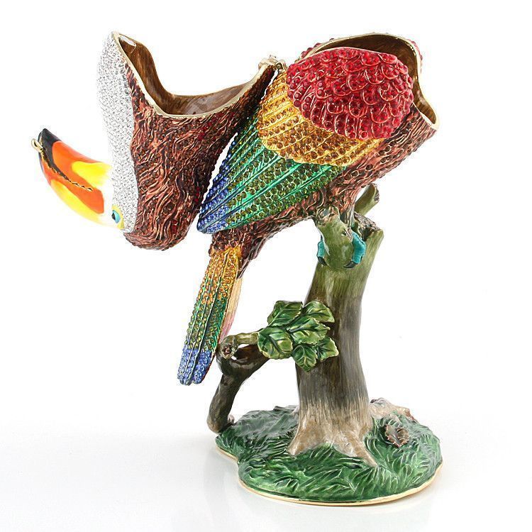 10.5" Tall Bejeweled Toucan Bird on Tree Branch Trinket Box