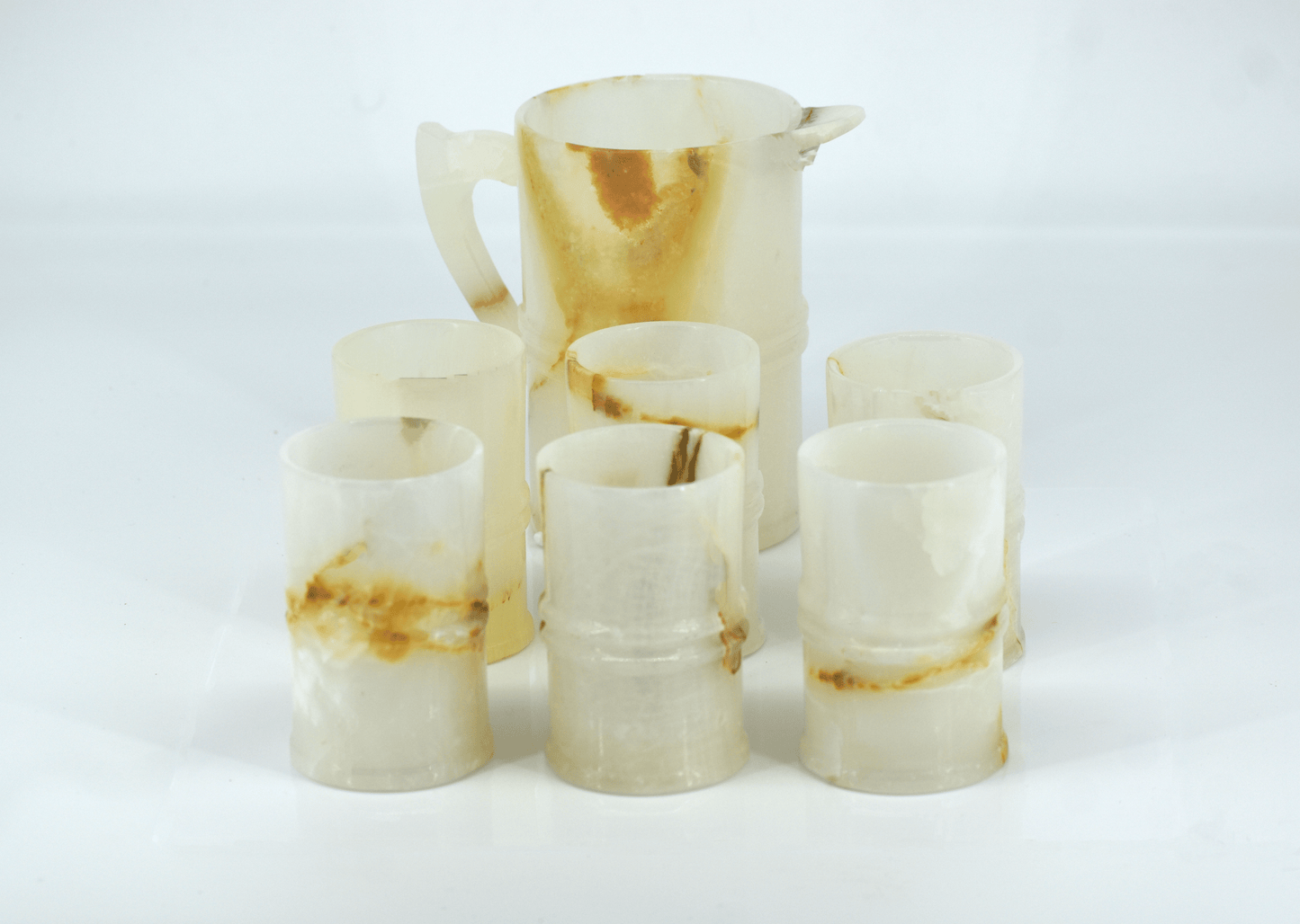 Onyx Marble 7 piece water Set with 1 pitcher and 6 glasses - 11 Inches